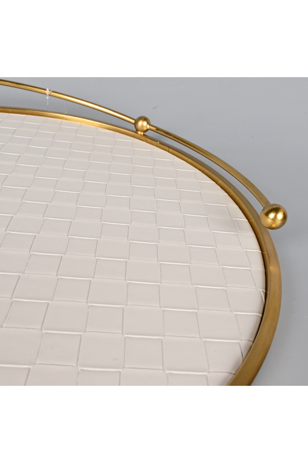 صينية تقديم مستديرة بإطار نحاسي - 4