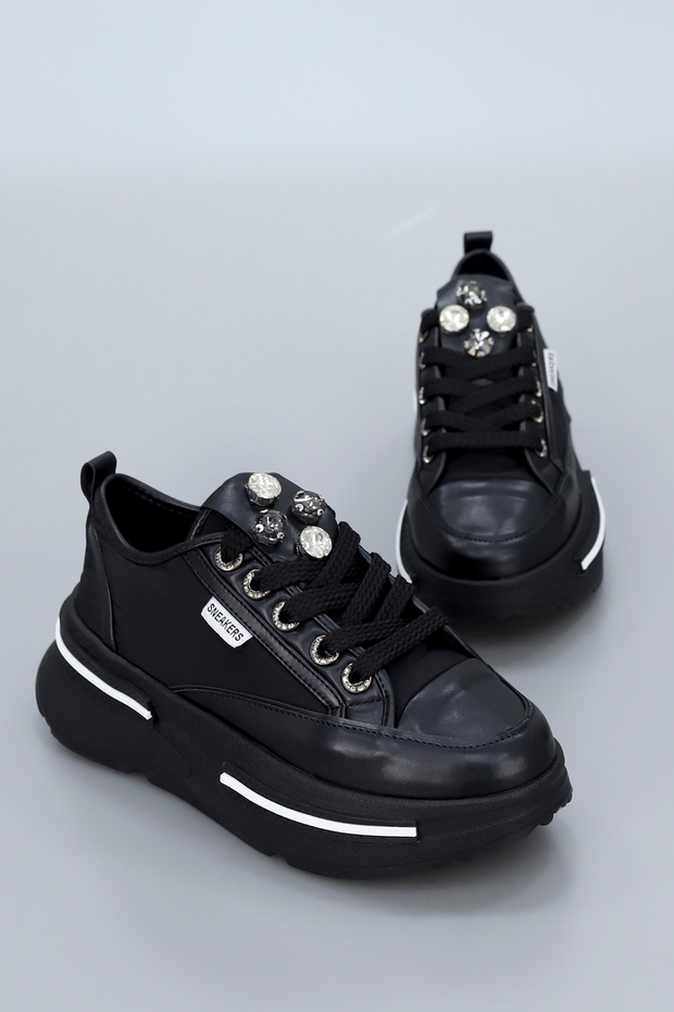 Prn 172-1 Stone Detailed Lace-Up Sports Shoes - 2