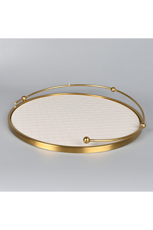 صينية تقديم مستديرة بإطار نحاسي - 3