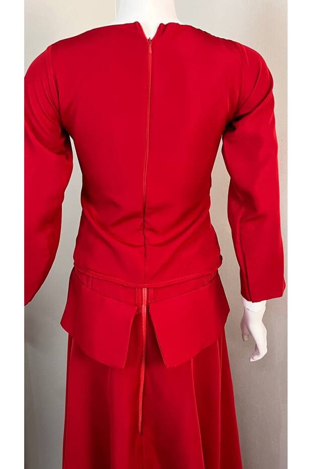 Product 1: Dark red formal skirt and blouse set - 3