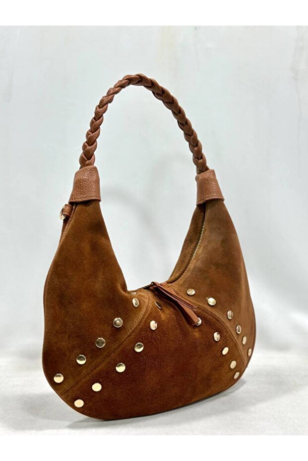 Genuine Suede Leather Women's Baguette Model Shoulder Bag