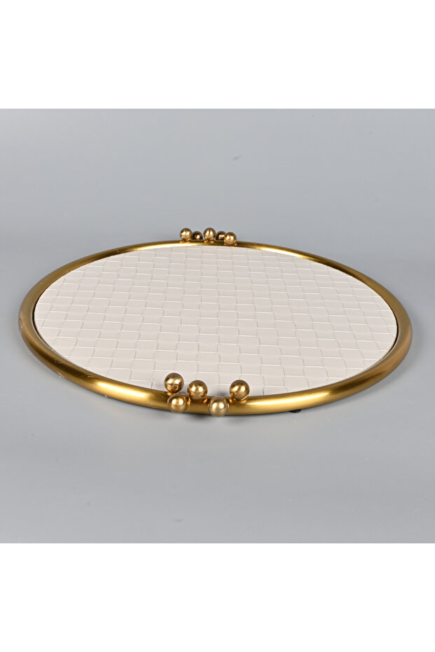 صينية تقديم مستديرة من الجلد الرمادي الفاتح، 43 سم - 4