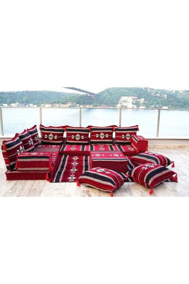 L Shaped Arabic Floor Sofa, Arabic Majlis Seating, Moroccan Sofa - Full Set