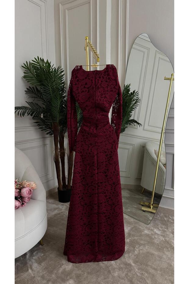 Elegant burgundy lace dress - 6