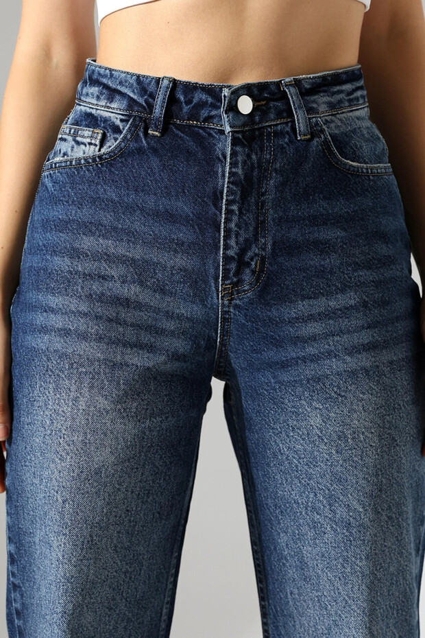 Women's Dark Blue High Waist Straight Leg Jeans - 4