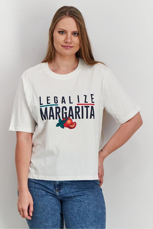 Women Crew Neck Short Sleeves Graphic Print T-shirts, Ecru - 1