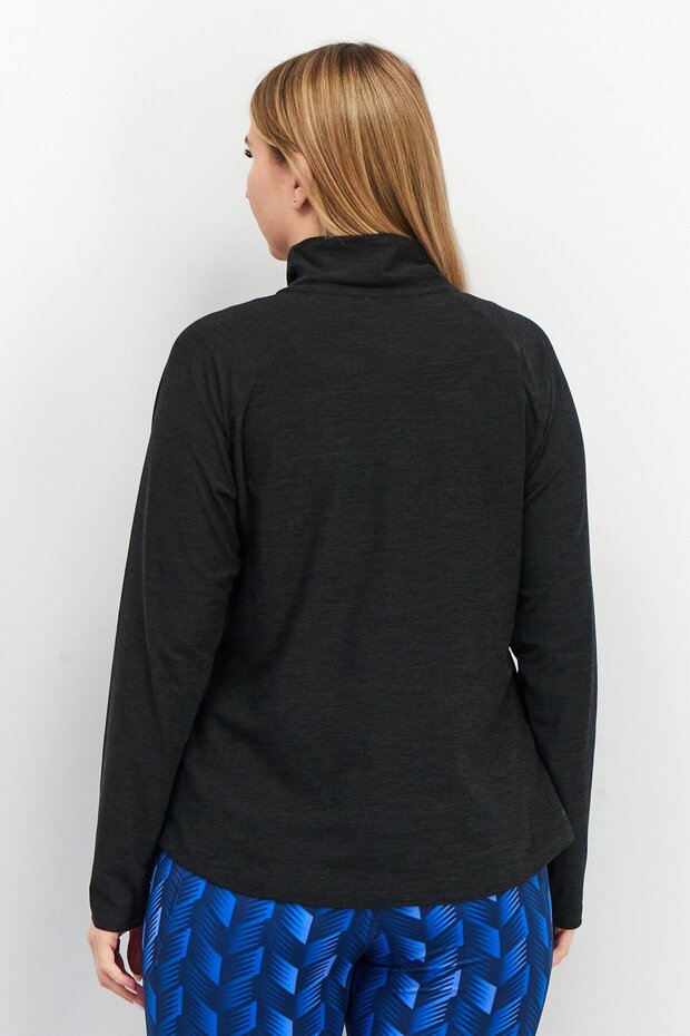 Women Sportswear Fit High Neck Long Sleeve Sweatshirts, Black Heather - 2