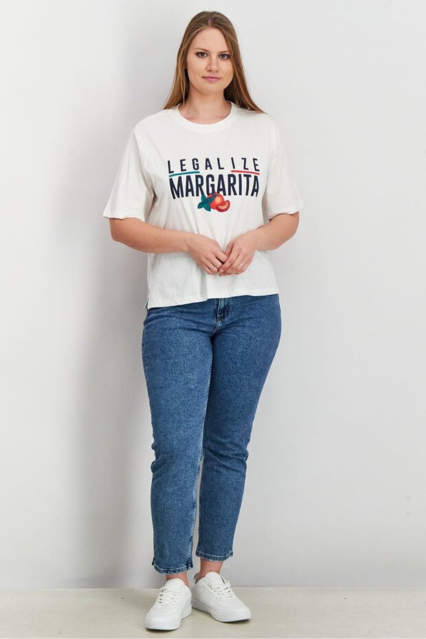 Women Crew Neck Short Sleeves Graphic Print T-shirts, Ecru - 2