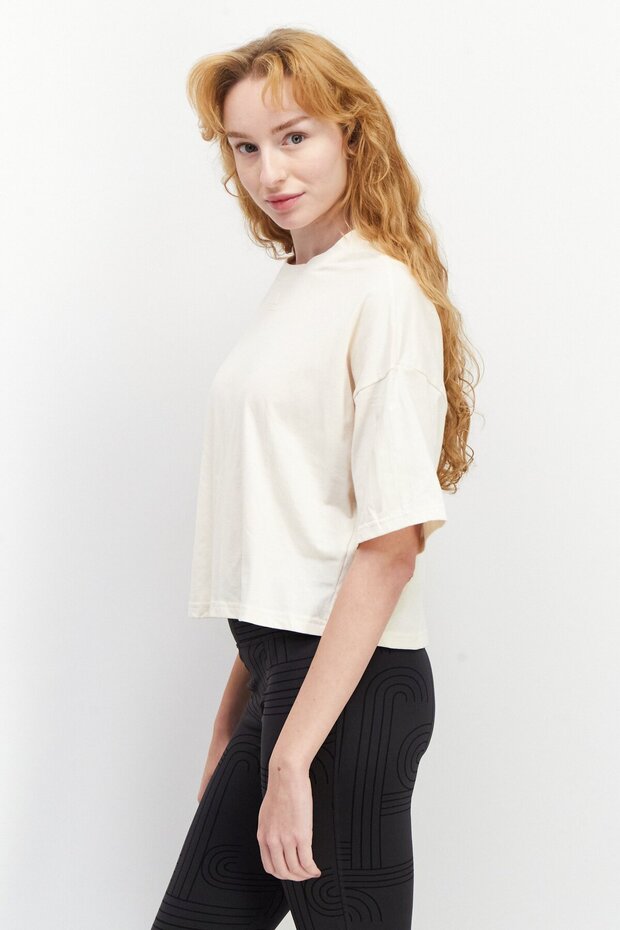 Women Sportswear Fit Short Sleeves Training Top, Beige - 3