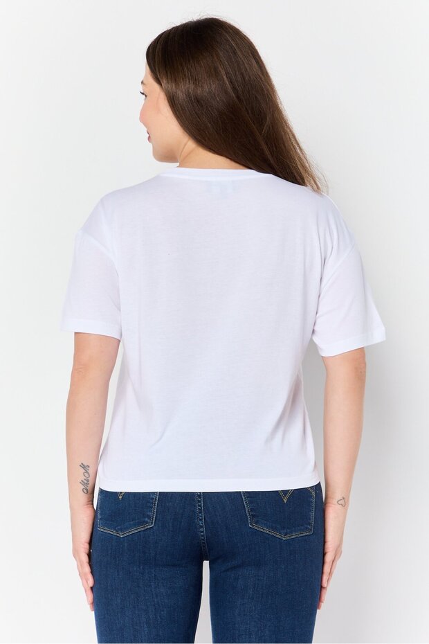 Women Crew Neck Short Sleeve Graphic Print T-Shirt, White - 4