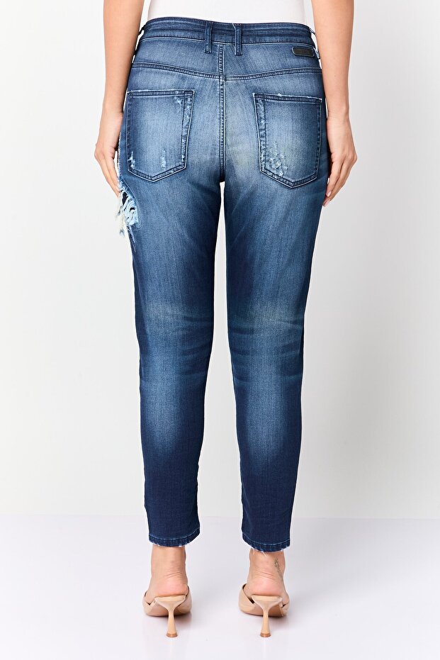 Women Stretch Fit Rip Stretchable Jeans, Navy - 3