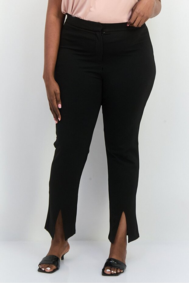 Women Regular Fit Solid Slit Detail Pants, Black - 1