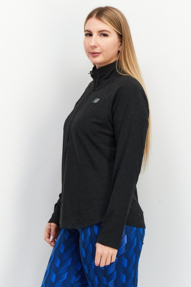 Women Sportswear Fit High Neck Long Sleeve Sweatshirts, Black Heather - 4