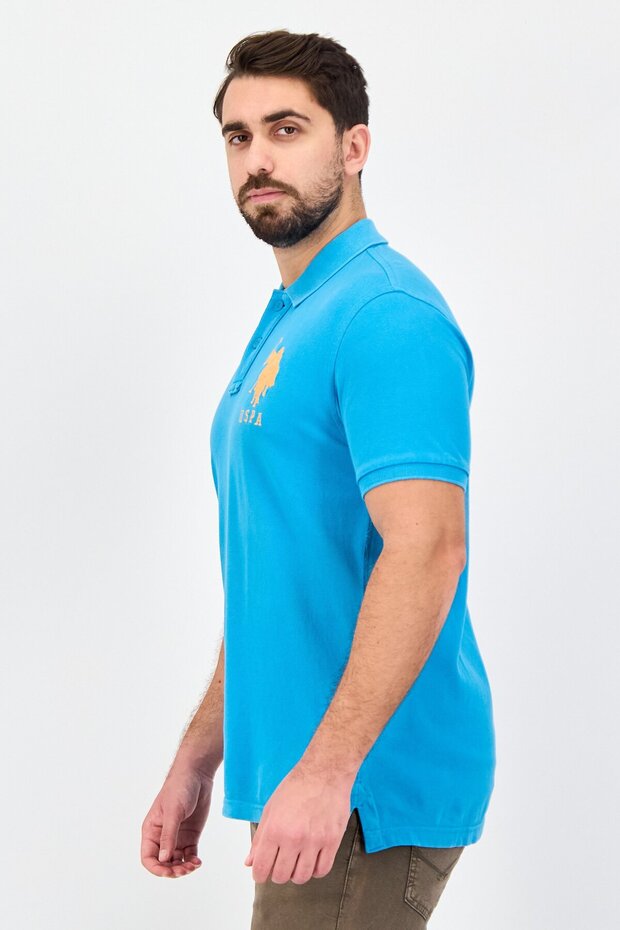 Men Regular Fit Embroidered Logo Short Sleeves Polo Shirt, Blue - 4
