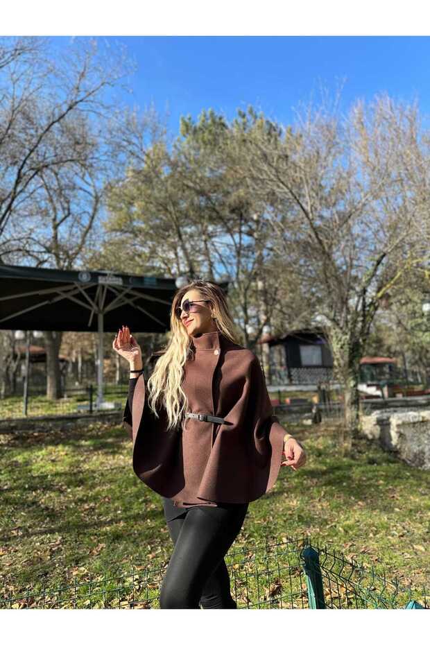 Kadın Kemerli Kaşe Panço - 2