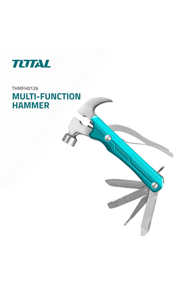 TOTAL Multi-Function Claw Hammer with Foldable Handle, Nail Puller & Ergonomic Grip - 5