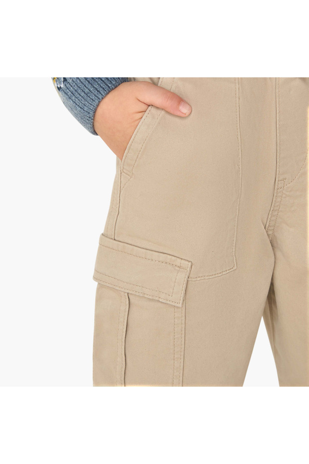 Solid Cargo Joggers with Drawstring Closure - 4