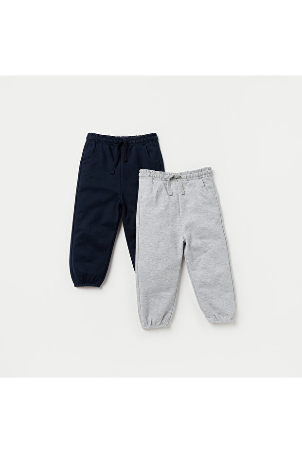 Solid Joggers with Drawstring Closure - Set of 2