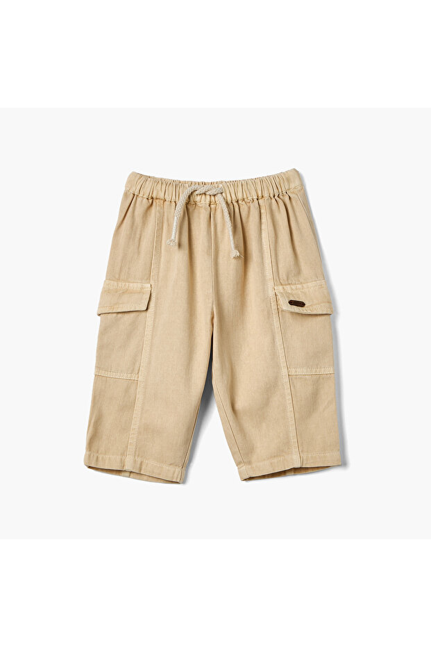 Solid Cargo Pants with Drawstring Closure - 1