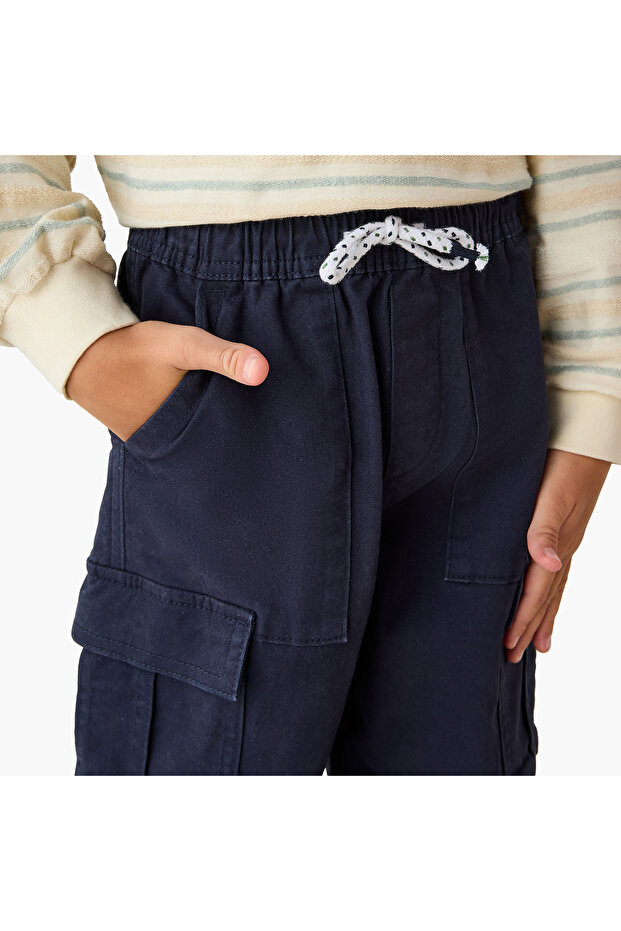 Solid Cargo Joggers with Drawstring Closure - 4