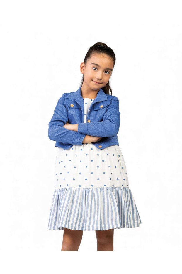 Girls' Linen Bolero Suspender Linen Dress, 6-7-8-9-10 Years Old Dress and Bolero 2-Piece Set