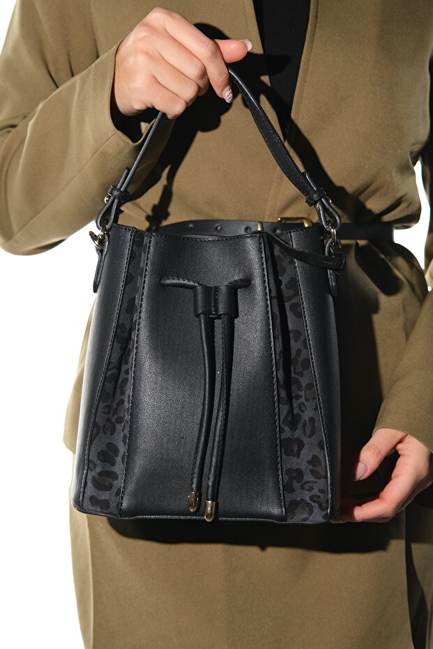 Maralis Black Black Patterned Women's Shoulder Bag
