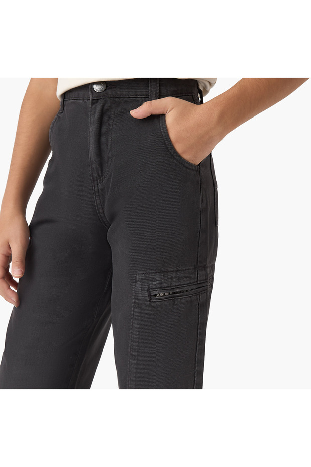 Solid Cargo Pants with Button Closure - 4