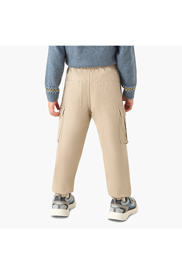 Solid Cargo Joggers with Drawstring Closure - 3