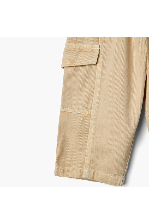 Solid Cargo Pants with Drawstring Closure - 4