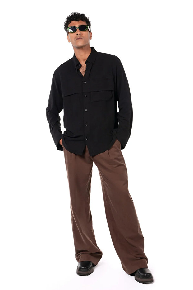 THE BROWN TENCEL WIDE MEN TROUSERS