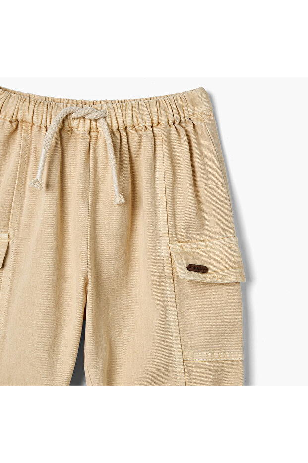 Solid Cargo Pants with Drawstring Closure - 3