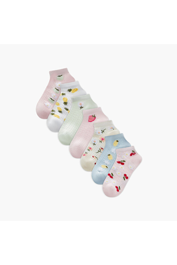 Fruit Print Ankle Length Socks - Set of 7