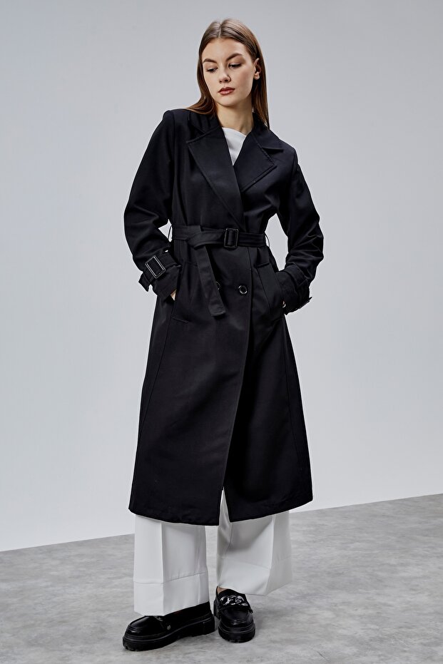 Victoria Black Belted Regular Trench Coat