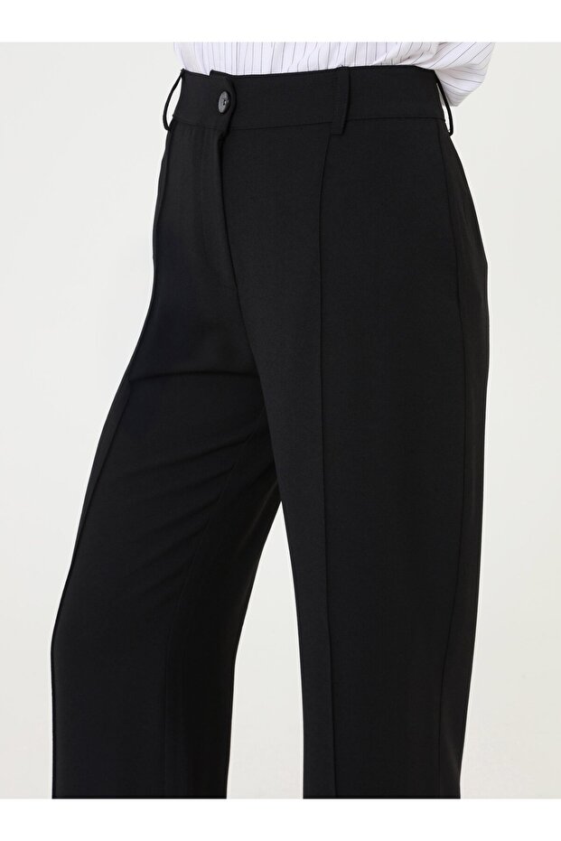 Önü Nervür Detaylı Basic Pantolon - Siyah - - 4