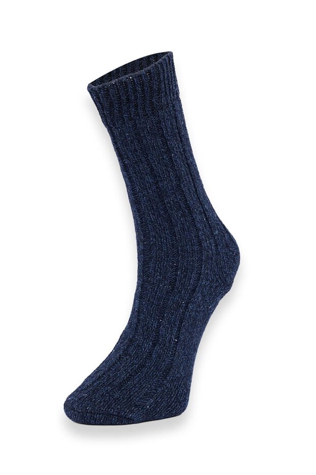 Erkek Desenli Örme Mavi Çorap - 1