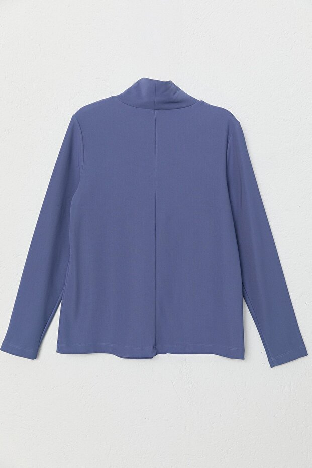 Dik Yaka Basic Örme Bluz İndigo - 4