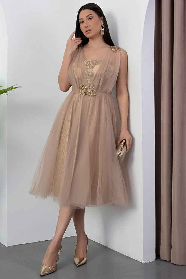 Tül Detaylı Abiye Elbise Y-1039 - 3