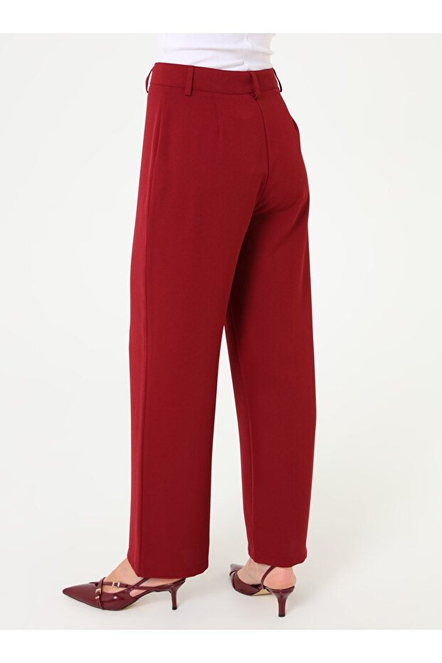 Önü Nervür Detaylı Basic Pantolon - Bordo - - 5