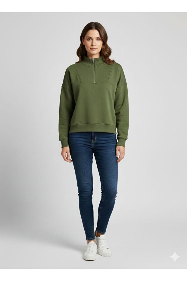 Half Zippered Inside Sh Fleece-Lined O Oversized Sweatshirt