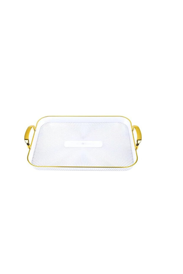 Plastic Tray with Plastic Handle, Rectangular, Golden, 3/set Different Sizes - 3