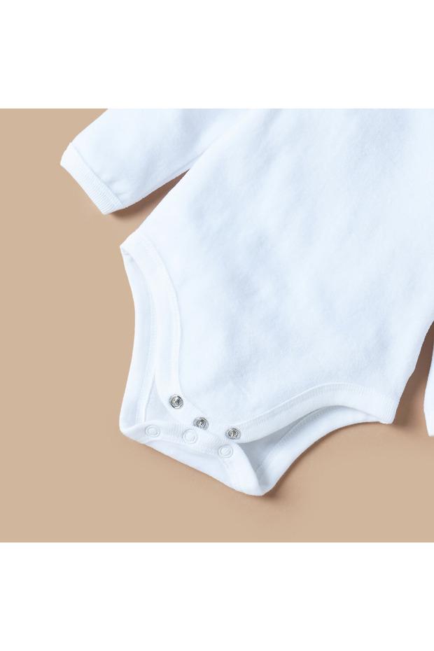 بدلة جسم سادة بأكمام طويلة ورقبة دائرية - 3