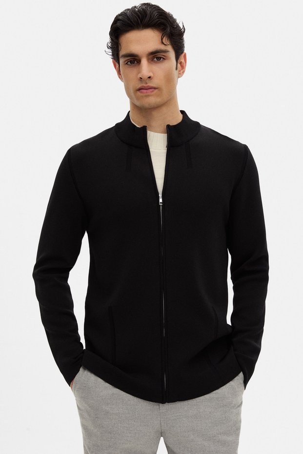 Slim Fit Siyah Kazak