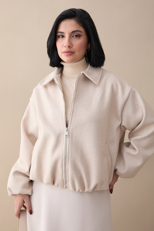 Jachetă scurtă de tip Bomber bej - 1