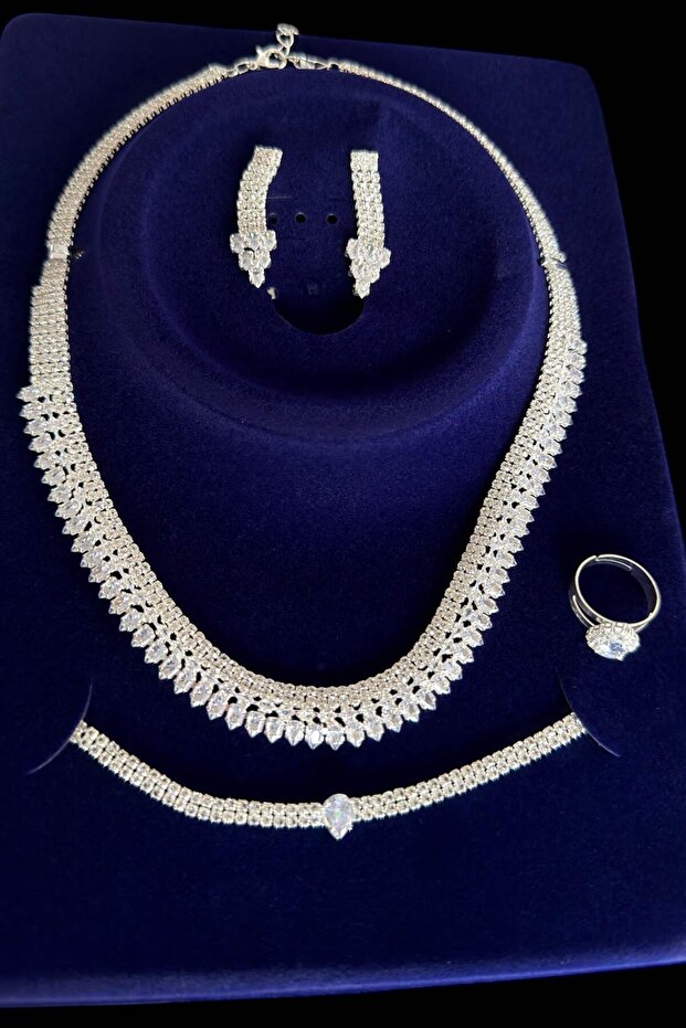 Silver Color Stone Detailed 4-Piece Evening Dress/Wedding Set