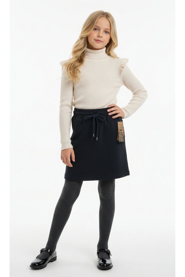 Girl's Elastic Waist Lace-Up Linen Shorts Skirt