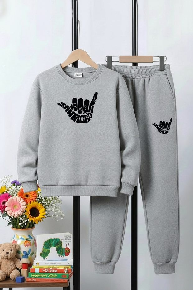 3 Thread Thick Sh Fleece-Lined Crew Neck Santa Cruze Print Detailed Boys Tracksuit Set