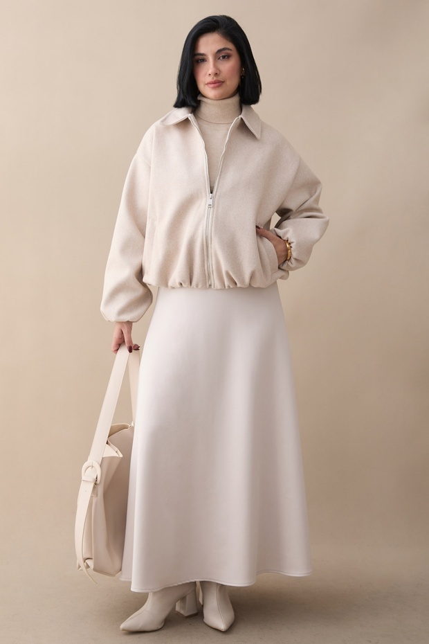 Jachetă scurtă de tip Bomber bej - 4