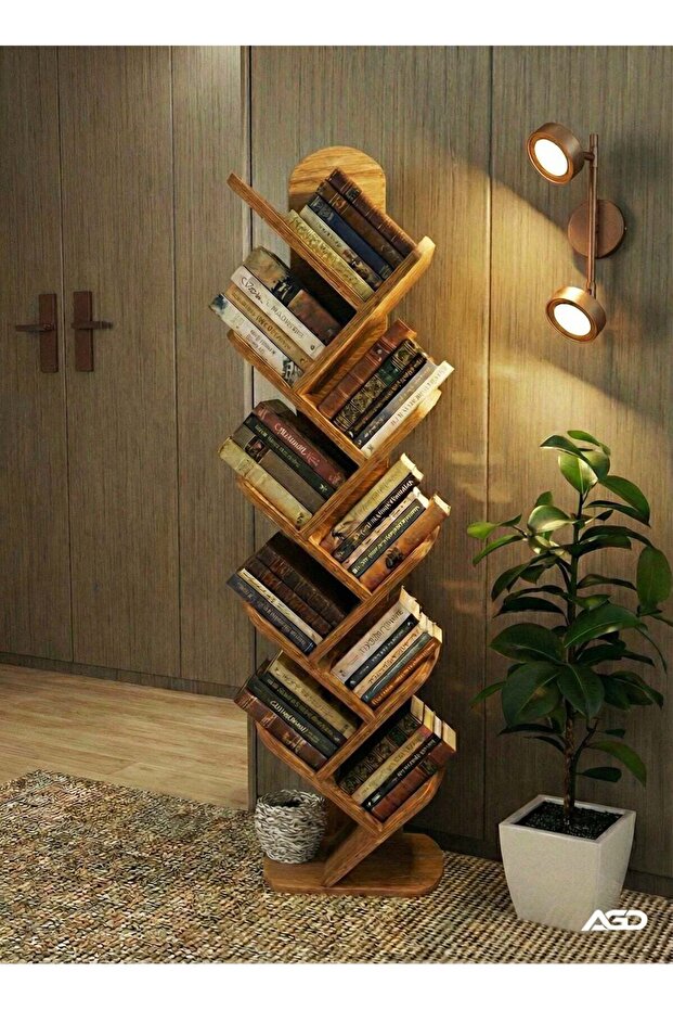 رف كتب على شكل شجرة بتسعة أرفف
