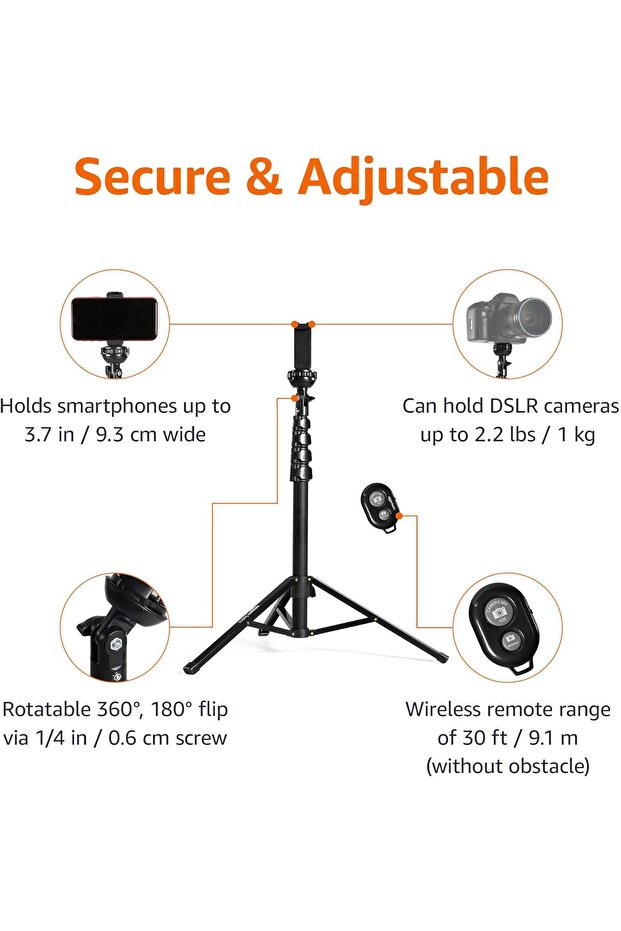 حامل ثلاثي القوائم قابل للتمديد للهواتف الذكية، أسود - 4