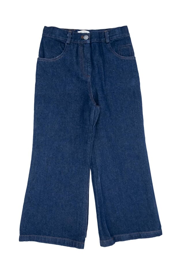 100% Cotton Wide Leg Navy Blue Girls' Denim Pants